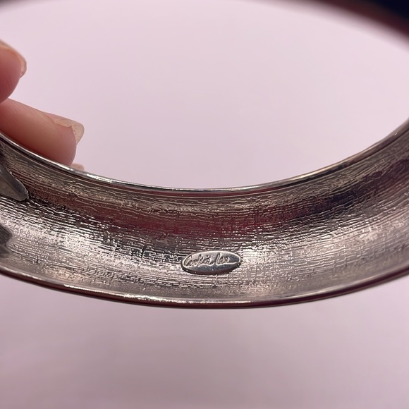 Cookie Lee Black Faux Pearl Large Cuff Bangle Statement Bracelet - Picture 2 of 4